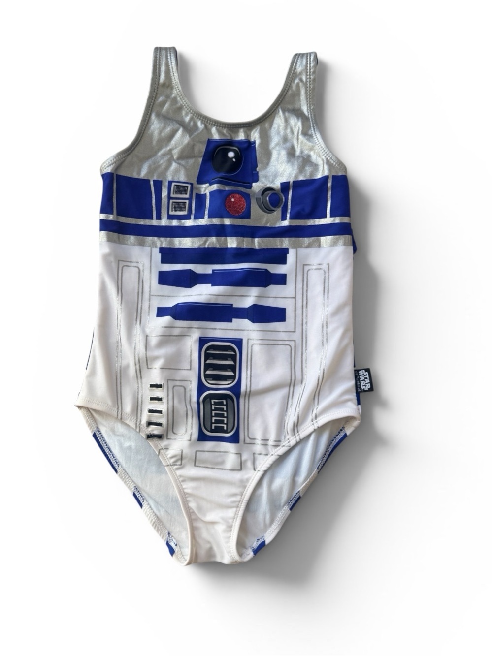 Disney R2D2  Girls Blue & White Striped One-Piece Swimsuit - STARWARS - 9/10